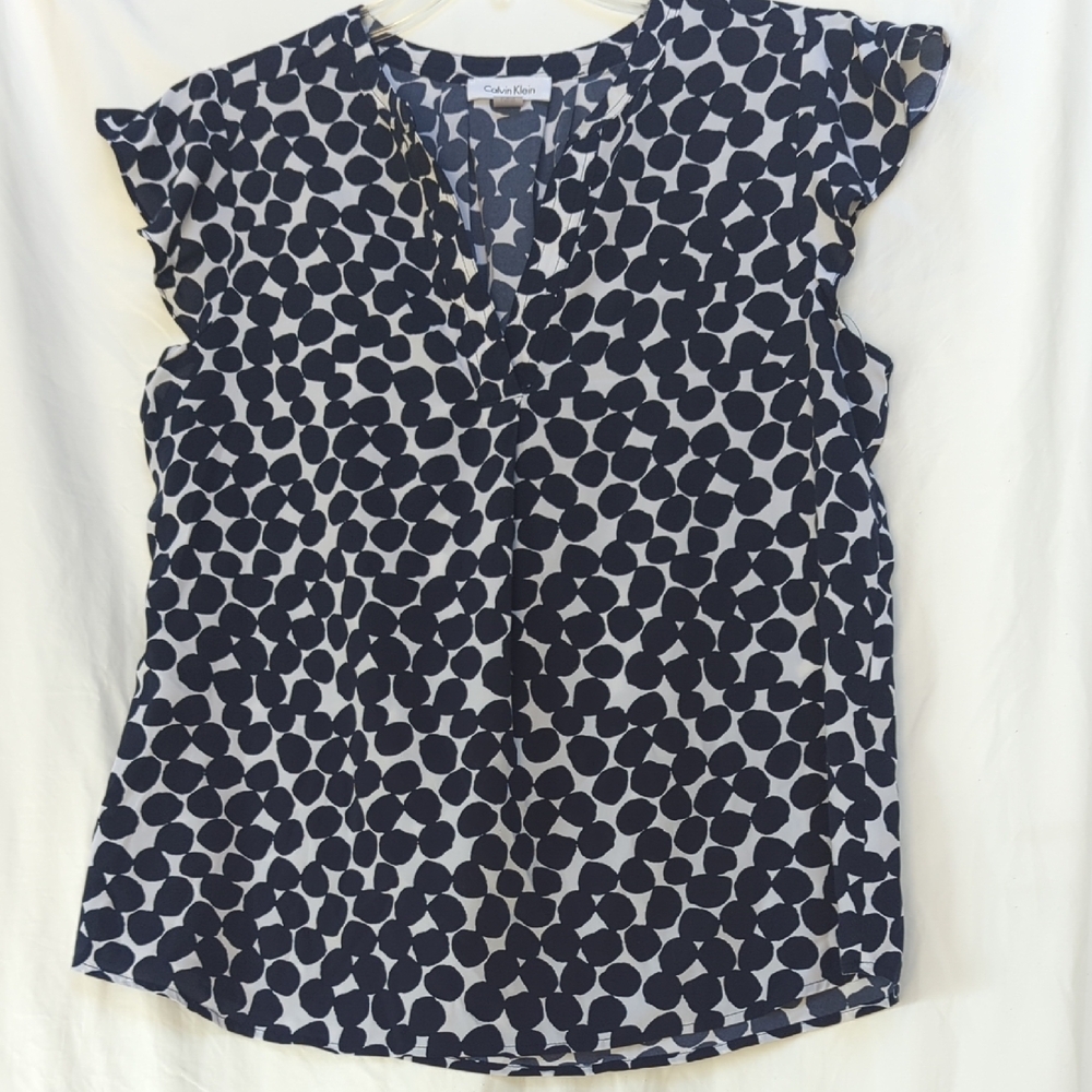 Calvin Klein Navy and White spotted blouse